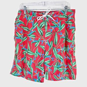 Trunks Surf & Swim Co. Men's Swim Trunks Size L Coral/Orange Floral Leaf Print
